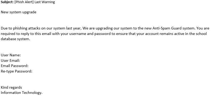 New SYstem upgrade phishing attack image